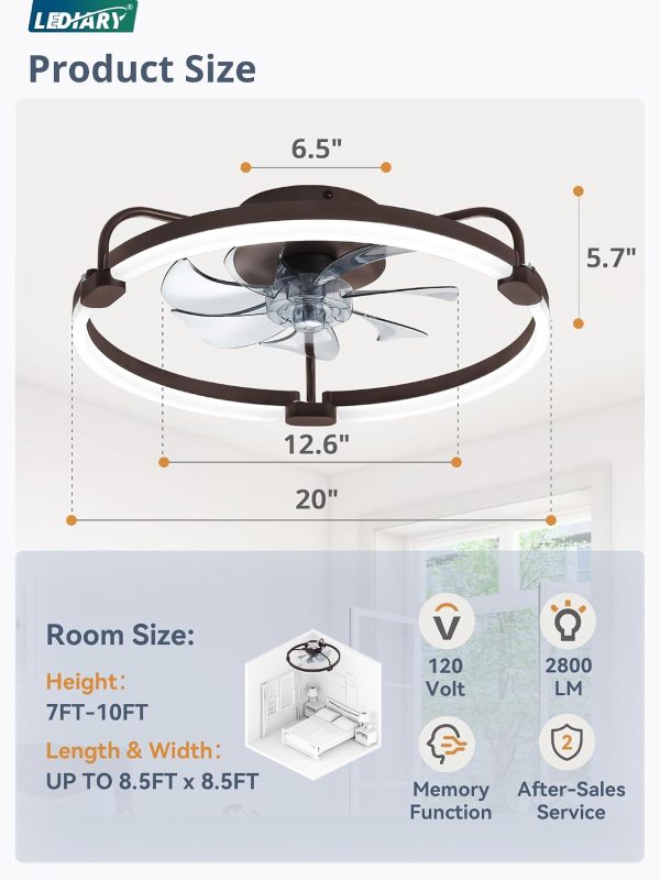 71HlEIV6oFL._AC_SL1500_.jpg windphoto 20" Ceiling Fans with Lights and Remote, Low Profile Led Fan Light | Flush Mount, Stepless Dimmable Fandelier, 6 Speeds, 3 CCT, Quiet Reversible DC Motor, 2H Timer, Bedroom, Living Room, Brown