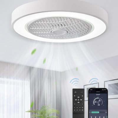 71HqviOvITL._AC_SL1500_.jpg windphoto 20 Inch Low Profile Bladeless Enclosed LED Ceiling Fan Light, White | Flush Mount, Modern, 6 Speed Adjustable, 3000-6000K Dimmable, 3000LM, Indoor Bedroom Living Room, Remote/APP Control