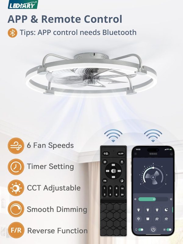 71I7taX1jL._AC_SL1500_.jpg windphoto 2 Pack 24" Ceiling Fans with Lights and Remote, Low Profile | Flush Mount, Stepless Dimmable Fandelier, 6 Speeds, 3 CCT, Quiet Reversible DC Motor, 2H Timer, Bedroom, Living Room, Grey
