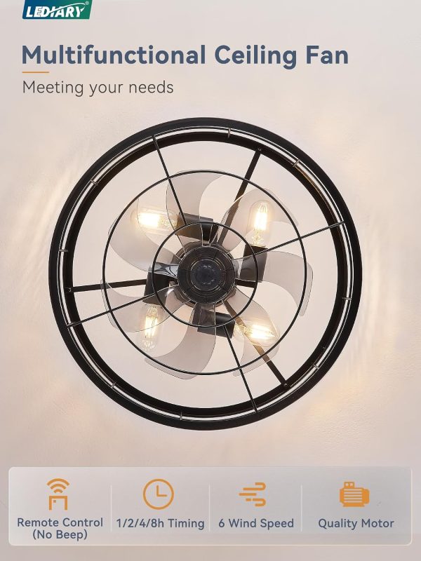71IB20ZoeIL._AC_SL1500_.jpg windphoto 20 inch Fandelier Caged Ceiling Fan with Light and Remote, Black | 6 Speed Adjustable,Timing, Quiet & Powerful DC, Small, Farmhouse, Industrial, Enclosed, Bladeless, Bedroom, Kitchen, Downrod
