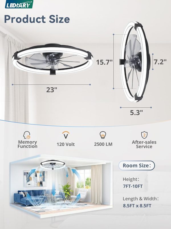 71IBbDsRmJL._AC_SL1500_.jpg Ceiling Fans with Lights 23 Inch Low Profile Fandelier with Remote Black | 6 Speeds, Reversible, Dimmable Flush Mount Fan Light, Modern Ceiling Fan with Lights for Bedroom Bladeless