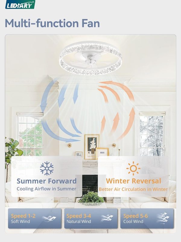 windphoto 22" Low Profile Ceiling Fans with Lights, APP & Remote, White | Flush Mount, Fandelier, 3000K-6000K, Dimmable LED, for Bedroom