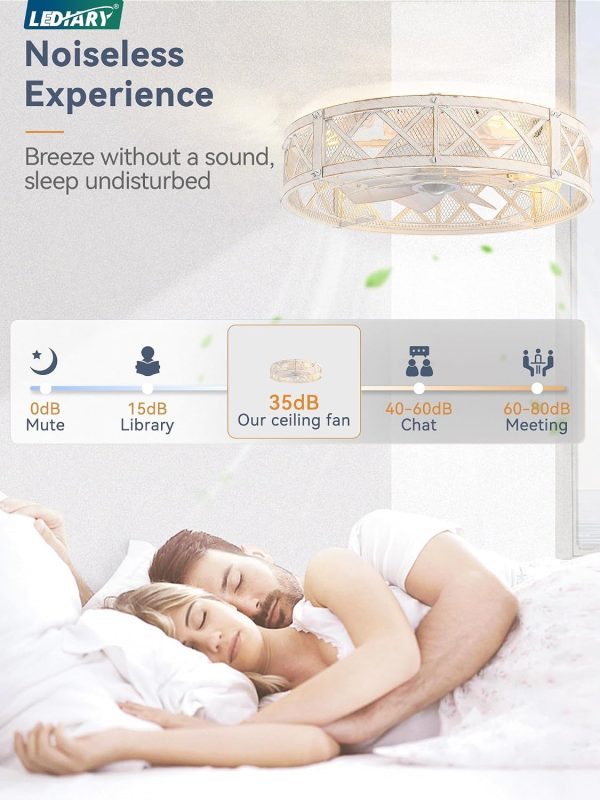 71IHSqDsvHL._AC_SL1500_.jpg windphoto 23" Caged Farmhouse Ceiling Fan with Light, Flush Mount, White Gold | Remote&APP Control, Large Low Profile, Rustic Fandaliers, Industrial Bladeless Enclosed, Powerful Motor for Bedroom, Kitchen