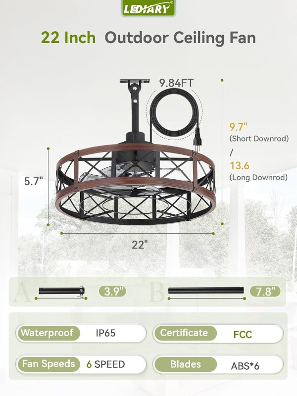 71IJztzuPVL._AC_SL1500_.jpg windphoto 22" Outdoor Ceiling Fan No Light, Wet Rated Gazebo Fan | IP65 Waterproof, Plug in Outdoor Fan, 4Timer, 6-Speed Reversible Motor, with Hanging Hook, Caged, for Patio, Porch, Pergola