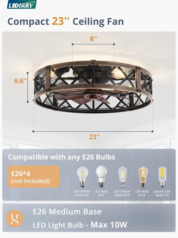 71IOLiVEK3L._AC_SL1500_.jpg windphoto 23" Caged Farmhouse Ceiling Fan with Light, Flush Mount, Black Gold | Remote&APP Control, Large Low Profile, Rustic Fandaliers, Industrial Bladeless Enclosed, Powerful Motor for Bedroom, Kitchen