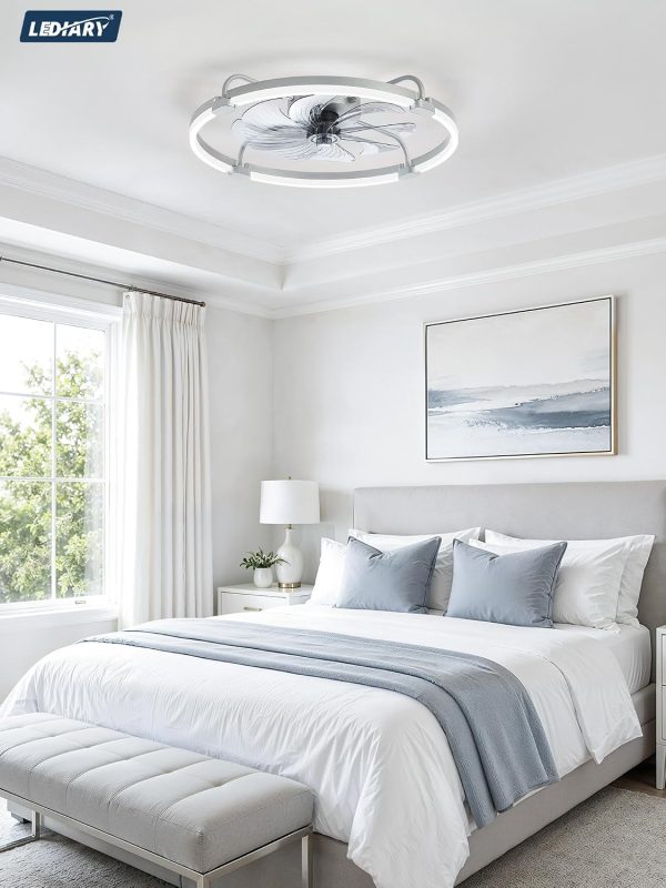 windphoto 24" Low Profile Ceiling Fans with Lights, Remote/APP Control, Grey | Wider Airflow, Stepless Dimmable LED, Quiet Reversible DC Motor, 6 Speeds, 3CCT, Timer, Bedroom, Living Room, Kitchen