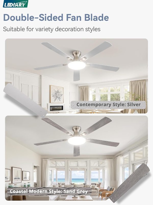 71IdArJLBKL._AC_SL1500_.jpg windphoto 60 Inch Flush Mount Ceiling Fans with Lights, Remote & APP Control | 3CCT,Stepless Dimmable,Memory Function,Timer,6-speed,Reversible Blade, Quiet DC Motor, Damp-Rated, Living Room, Covered Patio