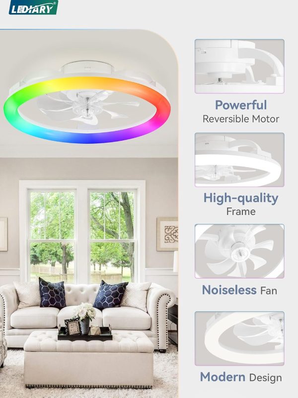 71Ig0PUCPKL._AC_SL1500_.jpg windphoto RGB Low Profile Ceiling Fans with Lights and Remote, 20 Inch Dimmable Modern Ceiling Fan(3000K-6000K), 6 Speed, Reversible, APP & Remote Control, Flush Mount Fan Light, White RGB Ceiling Fans