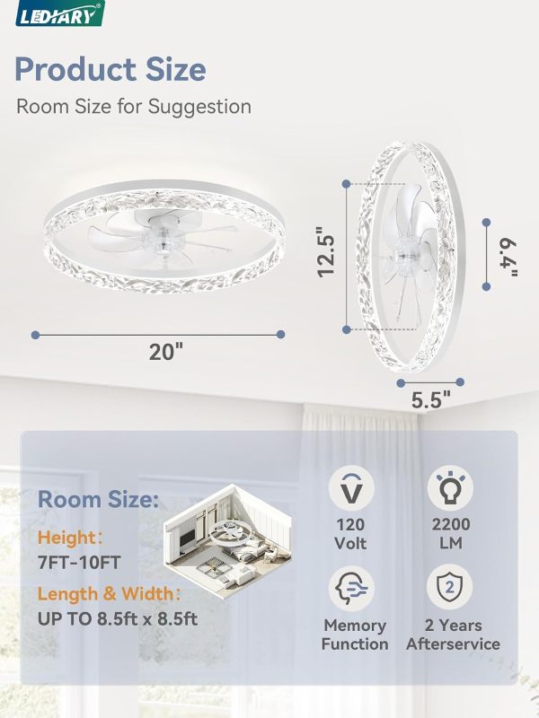 71Imac4EUL._AC_SL1500_.jpg windphoto 20" Modern Ceiling Fans with Lights and Remote, White Fandelier | Dimmable Low Profile, Flush Mount Ceiling Fan, Stepless Color Temperature Change, 6 Speeds, Bedroom, Living Room, Kitchen
