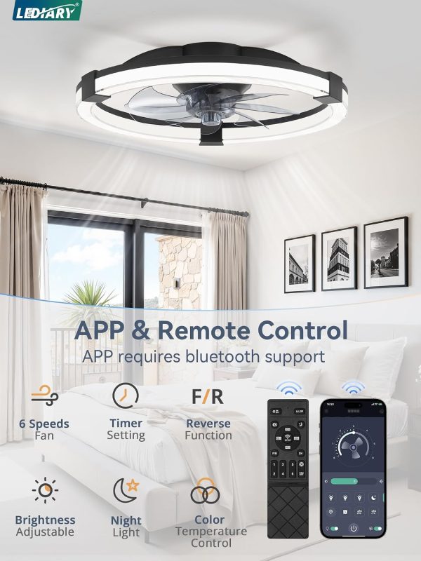71IwFbEMPaL._AC_SL1500_.jpg Ceiling Fans with Lights 20 Inch Low Profile Fandelier with Remote Black | 6 Speeds, Reversible, Dimmable Flush Mount Fan Light, Modern Ceiling Fan with Lights for Bedroom Bladeless