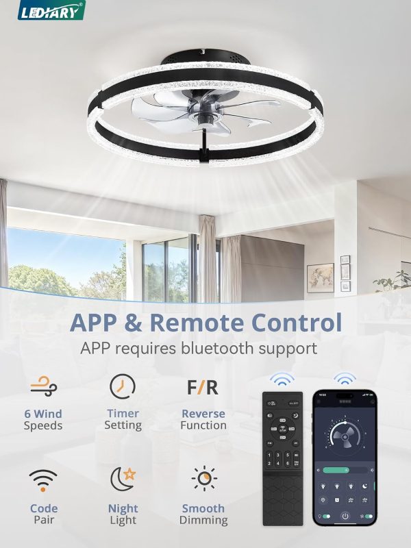 71J2MhJD9CL._AC_SL1500_.jpg windphoto Ceiling Fans with Lights and Remote, 20'' Low Profile Ceiling Fan with Light, 3000-6000K Dimmable Fandelier Ceiling Fans, Modern Flush Mount Fan Light for Bedroom with 6 Wind Speeds- Black | 3000-6000K Dimmable LED, 6 Wind Speeds, Quiet Reversible DC Motor, Small Flush Mount Fandelier for Bedroom, Living Room
