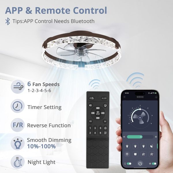 71JGhMIENCL._AC_SL1500_.jpg windphoto 2 Pack 20" Modern Ceiling Fans with Lights and Remote, Brown | Fandelier, Dimmable Low Profile, Flush Mount, Stepless Color Temperature Change, 6 Speeds, Bedroom, Living Room, Kitchen