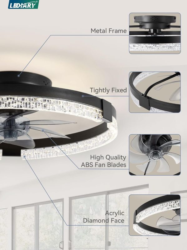 71JISe6PYqL._AC_SL1500_.jpg windphoto 19.7" Low Profile Ceiling Fans with Lights, APP & Remote, Black | Flush Mount, Dimmable LED, Quiet DC Motor, Reversible, 6 Speeds, Fandelier, for Bedroom