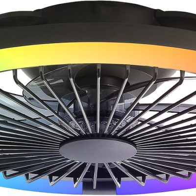 71JNMudZ2ZL._AC_SL1500_.jpg windphoto 20" Low Profile Bladeless Ceiling Fan with RGB, Remote&APP, White | Flush Mount, 6 Speed Adjustable, 3000-6000K Dimmable LED, Modern Enclosed Fandelier with Timming, Bedroom, Kids Room