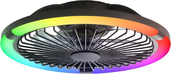 71JNMudZ2ZL._AC_SL1500_.jpg windphoto 20" Low Profile Bladeless Ceiling Fan with RGB, Remote&APP, White | Flush Mount, 6 Speed Adjustable, 3000-6000K Dimmable LED, Modern Enclosed Fandelier with Timming, Bedroom, Kids Room