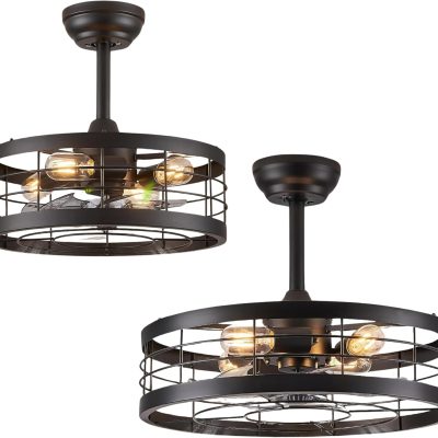 71JREcnNHeL._AC_SL1500_.jpg windphoto 16.5 and 20 inch Black Caged Ceiling Fan with Light, Fandelier Industrial Ceiling Fan with Remote, Farmhouse Fan Lights Ceiling Fixtures for Kitchen, Bedroom, Outdoor6 Speed, Timing