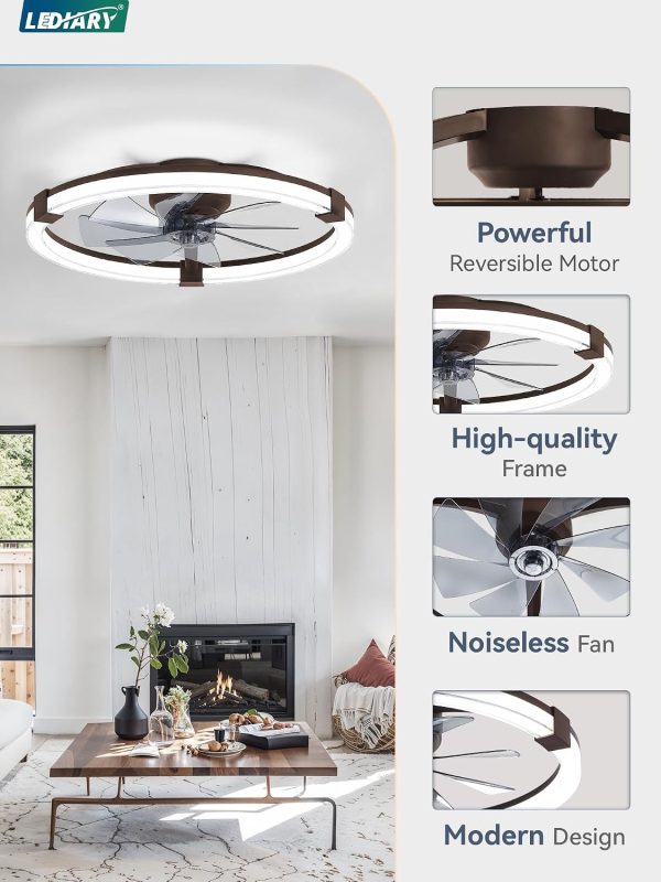 71JWNjZtIoL._AC_SL1500_.jpg Ceiling Fans with Lights 23 Inch Low Profile Fandelier with Remote Brown | 6 Speeds, Reversible, Dimmable Flush Mount Fan Light, Modern Ceiling Fan with Lights for Bedroom Bladeless