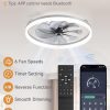windphoto 23" Low Profile Ceiling Fans with Lights, APP & Remote, Grey | Flush Mount, Dimmable LED, Quiet DC Motor, Reversible, 6 Speeds, Fandelier, for Bedroom