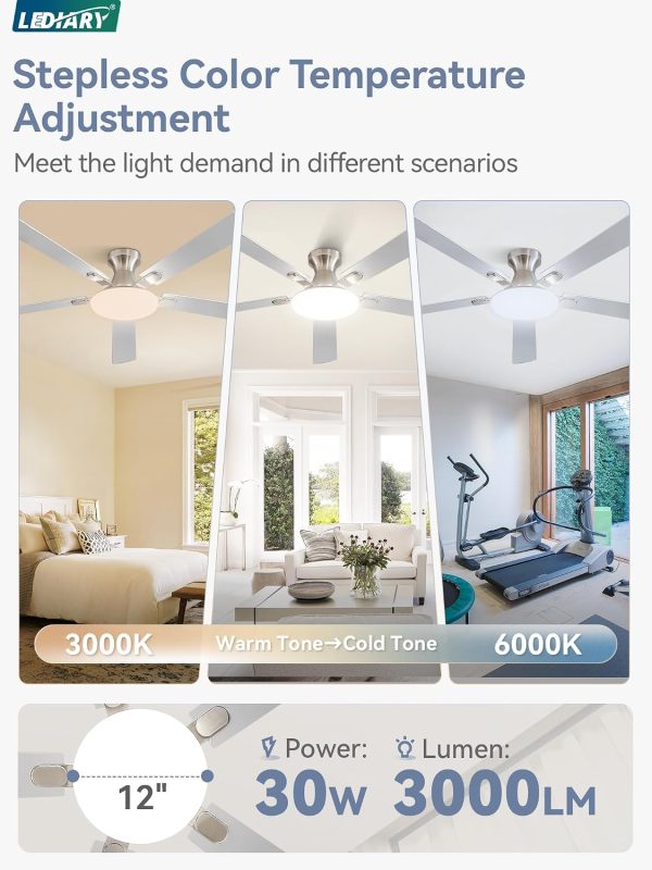 71JftFw1MvL._AC_SL1500_.jpg windphoto 60 Inch Flush Mount Ceiling Fans with Lights, Remote & APP Control | 3CCT,Stepless Dimmable,Memory Function,Timer,6-speed,Reversible Blade, Quiet DC Motor, Damp-Rated, Living Room, Covered Patio