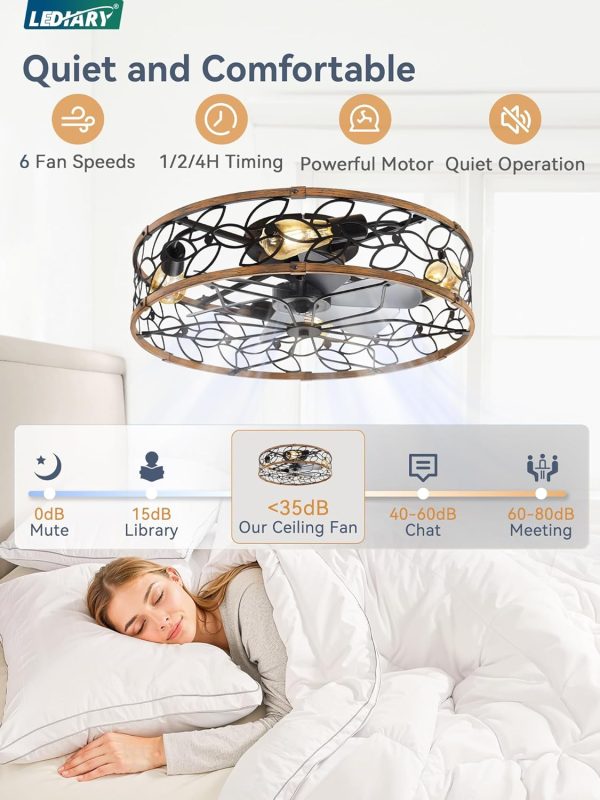 71JtWVU23RL._AC_SL1500_.jpg windphoto 23" Caged Ceiling Fan with Light, Flush Mount Fandalier with Remote | Low Profile, Farmhouse Large, Bladeless Industrial, Quiet DC Motor, App Control for Bedroom, Kitchen, Dining Room, Walnut