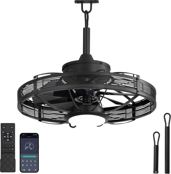 windphoto 20" Black IP65 Waterproof Outdoor Ceiling Fan with Light for Patios | APP&Remote Control,6-Speeds,3CCT Dimmable,Reverse DC Motor, Suitable for 10' x 12' Area,for Gazebo,Porch