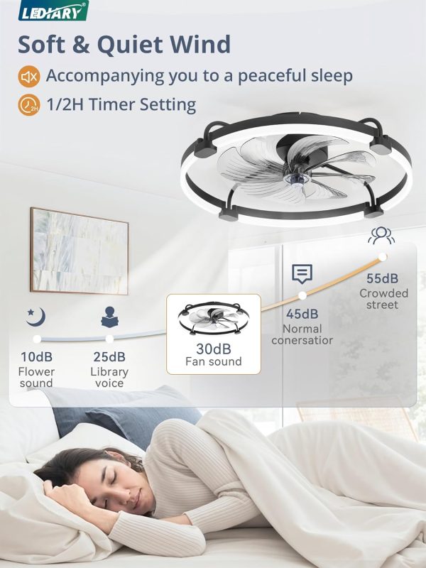 71KCxwQTmQL._AC_SL1500_.jpg windphoto 2 Pack 24" Ceiling Fans with Lights and Remote, Low Profile | Flush Mount, Stepless Dimmable Fandelier, 6 Speeds, 3 CCT, Quiet Reversible DC Motor, 2H Timer, Bedroom, Living Room, Black