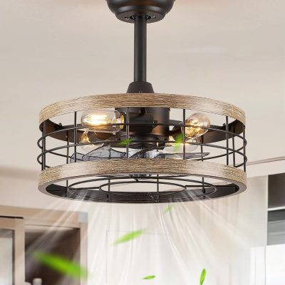 71KP9A3TaEL._AC_SL1500_.jpg windphoto 16.5 inch Caged Fandelier Ceiling Fan Light with Remote, Brown | 6 Speed Adjustable,Timing, Quiet & Powerful DC, Small, Farmhouse, Industrial, Enclosed, Bladeless, Bedroom, Kitchen, Downrod