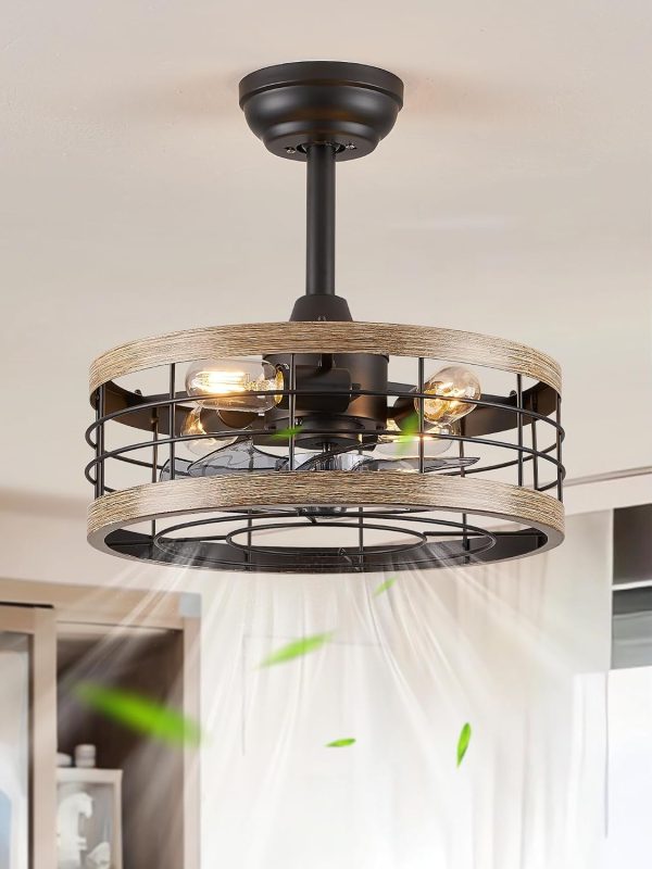 71KP9A3TaEL._AC_SL1500_.jpg windphoto 16.5 inch Caged Fandelier Ceiling Fan Light with Remote, Brown | 6 Speed Adjustable,Timing, Quiet & Powerful DC, Small, Farmhouse, Industrial, Enclosed, Bladeless, Bedroom, Kitchen, Downrod