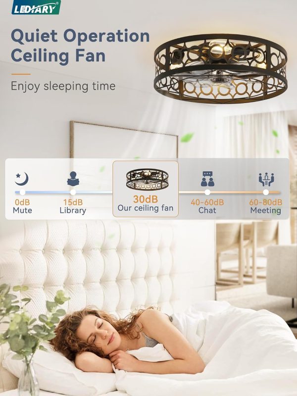 71KS8i85iiL._AC_SL1500_.jpg windphoto 20 Inch Caged Flush Mount Ceiling Fans with Lights, Black | Low Profile, Farmhouse, Bladeless Enclosed Fandelier, Small, 6 Speed, Quiet Reversible DC, Bedroom, Kitchen, Living Room,