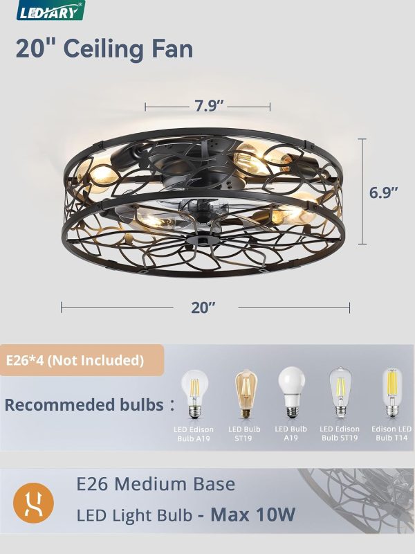 71KUVkXoBiL._AC_SL1500_.jpg windphoto 20" Caged Ceiling Fan with Light, Flush Mount Fandalier with Remote | Low Profile, Farmhouse Small, Bladeless Industrial, Quiet DC Motor, App Control for Bedroom, Kitchen, Dining Room, Black