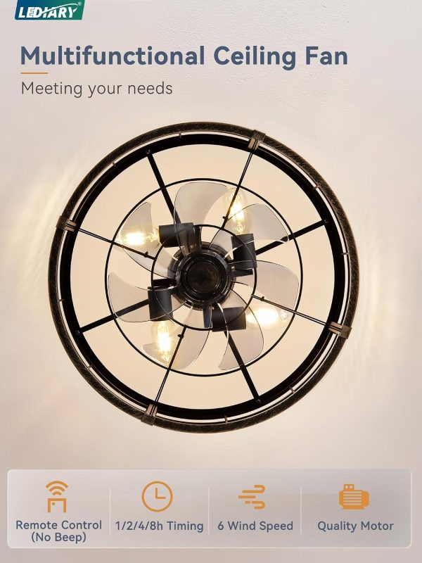 71L5uKnpIdL._AC_SL1500_.jpg windphoto 20 inch Fandelier Caged Ceiling Fan with Light, Black Gold | 6 Speed Adjustable,Timing, Quiet & Powerful DC, Small, Farmhouse, Industrial, Enclosed, Bladeless, Bedroom, Kitchen, Downrod