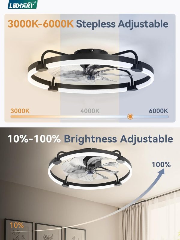 71L84YGdQUL._AC_SL1500_.jpg windphoto 2 Pack 24" Ceiling Fans with Lights and Remote, Low Profile | Flush Mount, Stepless Dimmable Fandelier, 6 Speeds, 3 CCT, Quiet Reversible DC Motor, 2H Timer, Bedroom, Living Room, Black