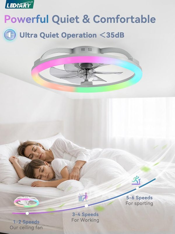 71LCQzb23uL._AC_SL1500_.jpg windphoto 23" Ceiling Fans with Lights and Remote for Bedroom, Grey | RGB Low Profile Fan Light, 3000K-6000K Stepless Dimmable, 6 Speed, Reversible DC Motor, APP & Remote Control, Low Noice