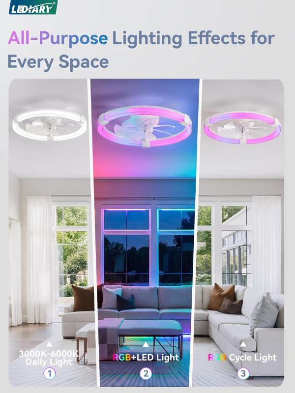 71LDU1Rq7kL._AC_SL1500_.jpg windphoto Ceiling Fan with Light,20inch Low Profile Fandelier with Remote RGB | RGB,6 Speeds, Reversible DC Motor, Dimmable Flush Mount Fan Light, Modern fans for Bedroom