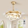 windphoto 42 Inch Retractable Ceiling Fan with Lights, Modern Gold Fandelier | 6 Speeds, 3000K-6000K Adjustable, DC Motor, Chandelier Ceiling Fans with Lights and Remote for Bedroom Living Room