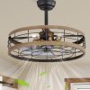 windphoto 22 inch Caged Fandelier Ceiling Fan Light with Remote, Brown | 6 Speed Adjustable,Timing, Quiet & Powerful DC, Large, Farmhouse, Industrial, Enclosed, Bladeless, Bedroom, Kitchen, Downrod
