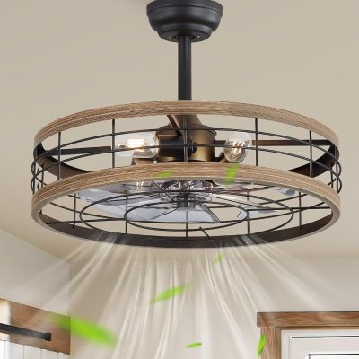 71LIWetGorL._AC_SL1500_.jpg windphoto 22 inch Caged Fandelier Ceiling Fan Light with Remote, Brown | 6 Speed Adjustable,Timing, Quiet & Powerful DC, Large, Farmhouse, Industrial, Enclosed, Bladeless, Bedroom, Kitchen, Downrod