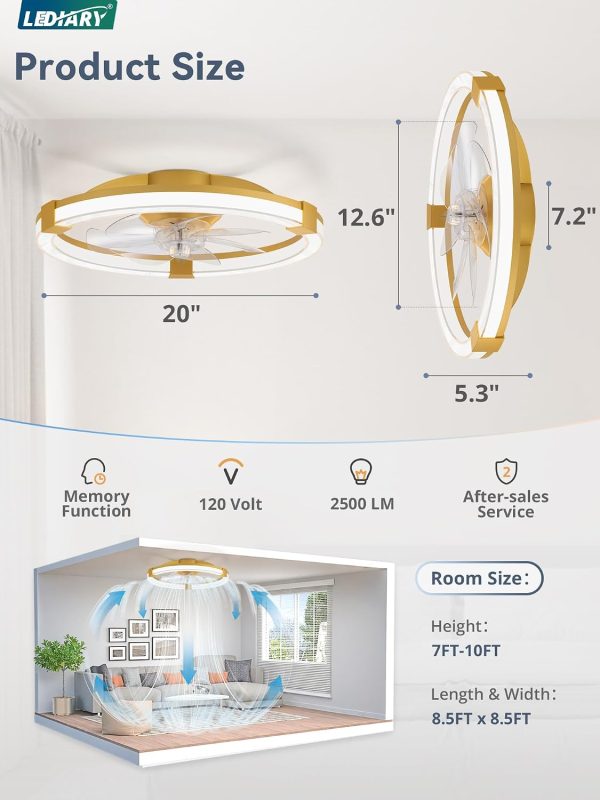 71LZi7Y97qL._AC_SL1500_.jpg windphoto Ceiling Fan with Light 20" Low Profile Fandelier with Remote Gold | 6 Speeds, Reversible, Dimmable Flush Mount Fan Light, Modern Ceiling Fan with Lights for Bedroom Bladeless