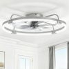 windphoto 24" Ceiling Fans with Lights and Remote, Low Profile Led Fan Light | Flush Mount, Stepless Dimmable Fandelier, 6 Speeds, 3 CCT, Quiet Reversible DC Motor, 2H Timer, Bedroom, Living Room, Grey