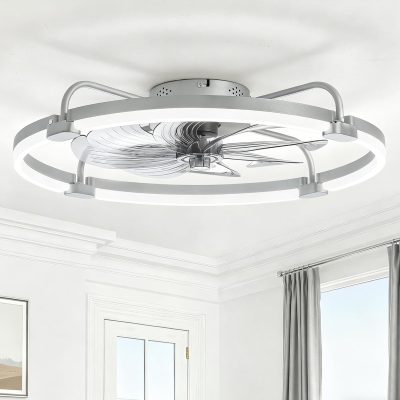 windphoto 24" Ceiling Fans with Lights and Remote, Low Profile Led Fan Light | Flush Mount, Stepless Dimmable Fandelier, 6 Speeds, 3 CCT, Quiet Reversible DC Motor, 2H Timer, Bedroom, Living Room, Grey