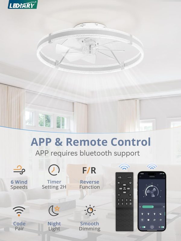 71M6YumsrqL._AC_SL1500_.jpg windphoto 24'' Low Profile Ceiling Fans with Lights and Remote, White, 2 Pack | 3000-6000K Dimmable LED, 6 Wind Speeds, Quiet Reversible DC Motor, Small Flush Mount Fandelier for Bedroom, Living Room