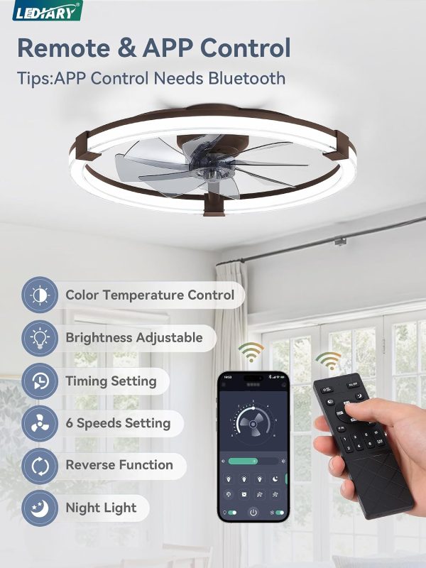 71MF5DbiacL._AC_SL1500_.jpg Ceiling Fans with Lights 23 Inch Low Profile Fandelier with Remote Brown | 6 Speeds, Reversible, Dimmable Flush Mount Fan Light, Modern Ceiling Fan with Lights for Bedroom Bladeless
