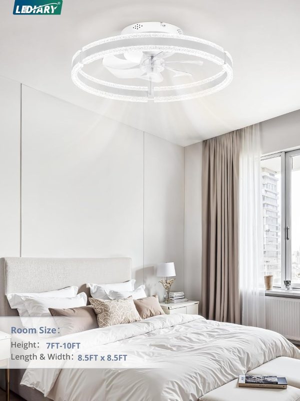 windphoto Ceiling Fans with Lights and Remote, 20'' Low Profile Ceiling Fan with Light, 3000-6000K Dimmable Fandelier Ceiling Fans, Modern Flush Mount Fan Light for Bedroom with 6 Wind Speeds- White | 3000-6000K Dimmable LED, 6 Wind Speeds, Quiet Reversible DC Motor, Small Flush Mount Fandelier for Bedroom, Living Room
