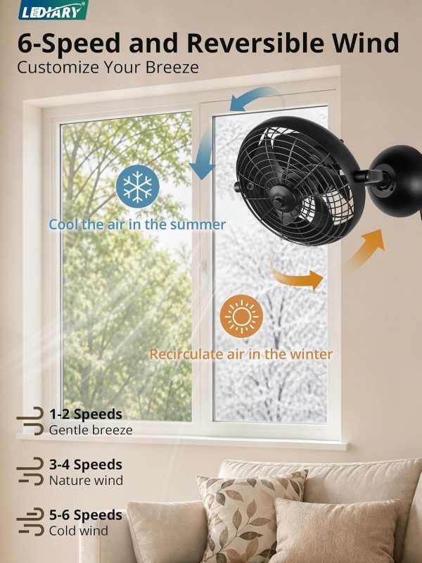 71MY4LsdZ9L._AC_SL1500_.jpg windphoto 10" Small Wall Mount Fan with Remote Plug in Cord, Black | 6 Speed, Timing, Reversible, Adjustable Tilt, Indoor, Tabletop, Ceiling fan, Corner Fans, Basement Workshop Tool Room Garage
