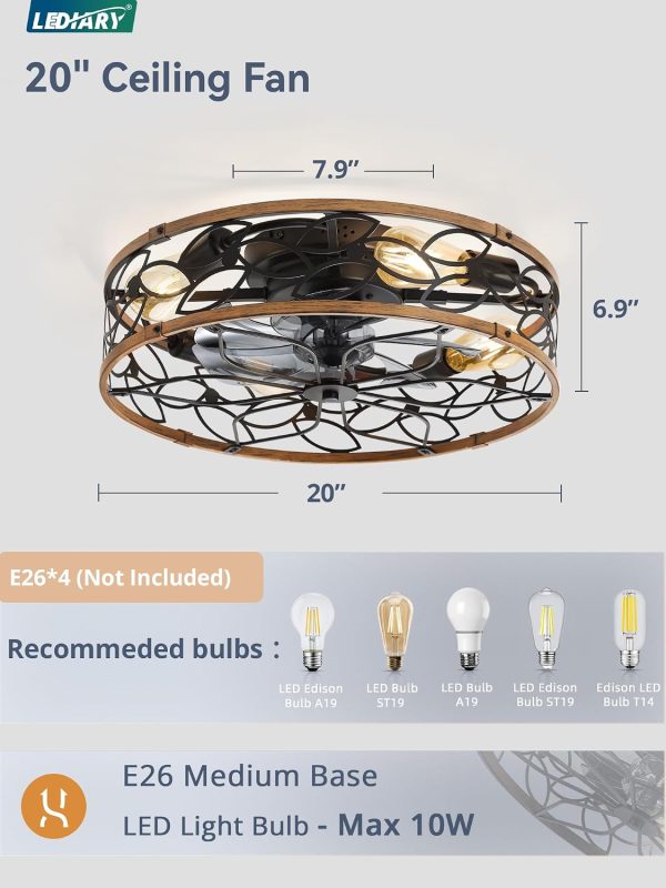 71Mc20c4oyL._AC_SL1500_.jpg windphoto 20" Caged Ceiling Fan with Light, Flush Mount Fandalier with Remote | Low Profile, Farmhouse Small, Bladeless Industrial, Quiet DC Motor, App Control for Bedroom, Kitchen, Dining Room, Walnut