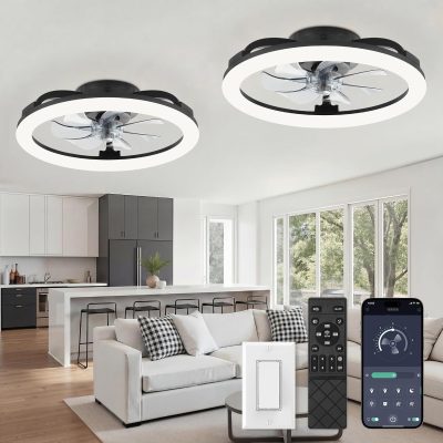 71MiQTcivUL._AC_SL1500_.jpg windphoto 2 Pack 20" Ceiling Fans with Lights and Remote for Bedroom, Black | Low Profile Fan Light, 3000K-6000K Stepless Dimmable Fandelier, 6 Speed, Reversible DC Motor, APP & Remote Control, Low Noice