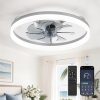 windphoto 20" Low Profile Ceiling Fans with Lights, APP & Remote, Grey | Flush Mount, Dimmable LED, Quiet DC Motor, Reversible, 6 Speeds, Fandelier, for Bedroom