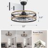 windphoto 22 inch Caged Fandelier Ceiling Fan Light with Remote, Brown | 6 Speed Adjustable,Timing, Quiet & Powerful DC, Large, Farmhouse, Industrial, Enclosed, Bladeless, Bedroom, Kitchen, Downrod