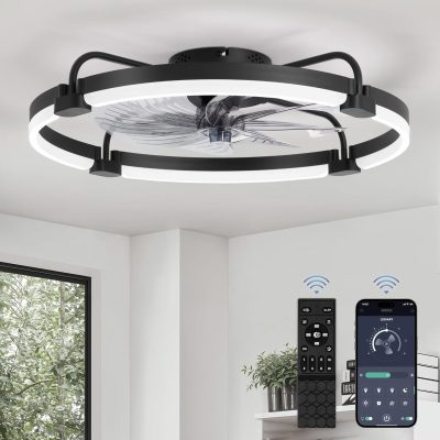 windphoto 24" Ceiling Fans with Lights and Remote, Low Profile Led Fan Light | Flush Mount, Stepless Dimmable Fandelier, 6 Speeds, 3 CCT, Quiet Reversible DC Motor, 2H Timer, Bedroom, Living Room, Black