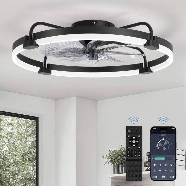 71MwZMmOEAL._AC_SL1500_.jpg windphoto 20 Inch and 24 Inch Ceiling Fans with Lights and Remote, 3000-6000K Dimmable Modern Flush Mount LED Fan Light, 6 Wind Speeds, Black Fandelier Ceiling Fans for Bedroom